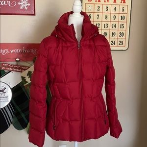 Calvin Klein red down hooded Puffer coat